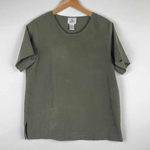 Sporty Savvy Olive Green Suede Texture Women's Top - Size L - Picture 1 of 5